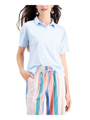 

STYLE - COMPANY Женский голубой топ с воротником и короткими рукавами, размер, Light blue