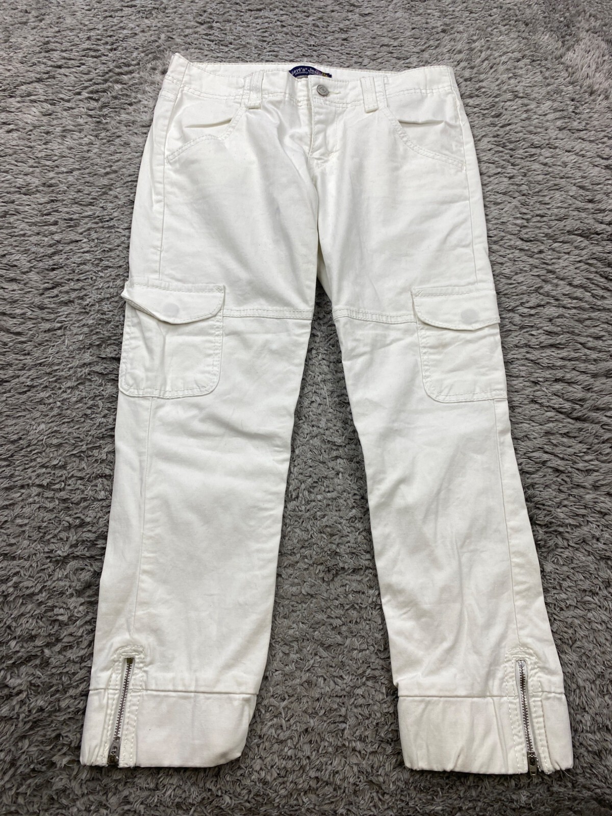 Levis Cargo Pants Women Juniors 7 White Skinny Ankle Zip Low