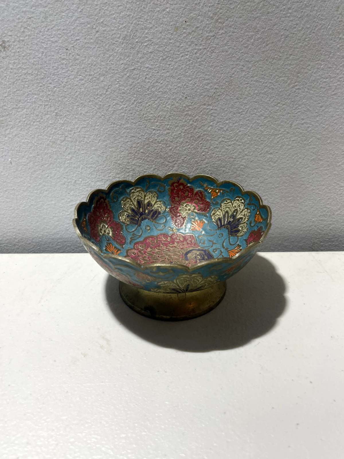Vintage Brass and Enamel Flower Bowl