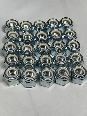 (25) M16-2.0 OR M16 Coarse Thread Nylon Insert Lock / Stop Nut, Zinc, New