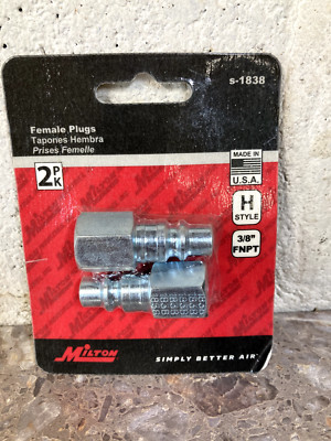 2 total Milton H Style Plugs 3/8'' Female NPT Steel Quick Release Plugs S-1838