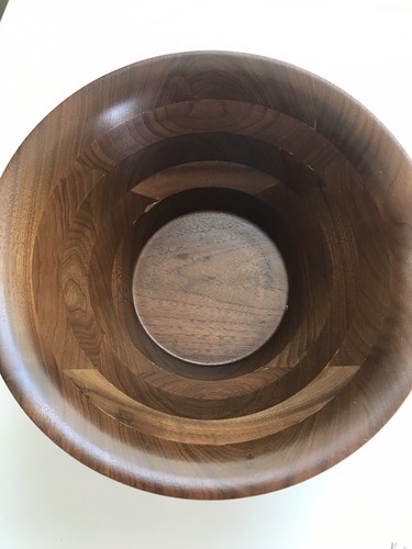 Set of 9 Fitzhugh Vintage Walnut Wood Salad Bowls ~ 1 large bowl & 8 salad bowls