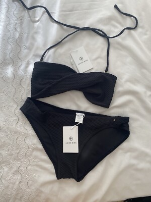 Anine Bing Textured Black Bikini Top S Bottoms M NWT