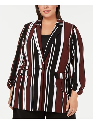 

ALFANI Женская коричневая полосатая куртка на одной пуговице Plus, Коричневый, 100059405WN