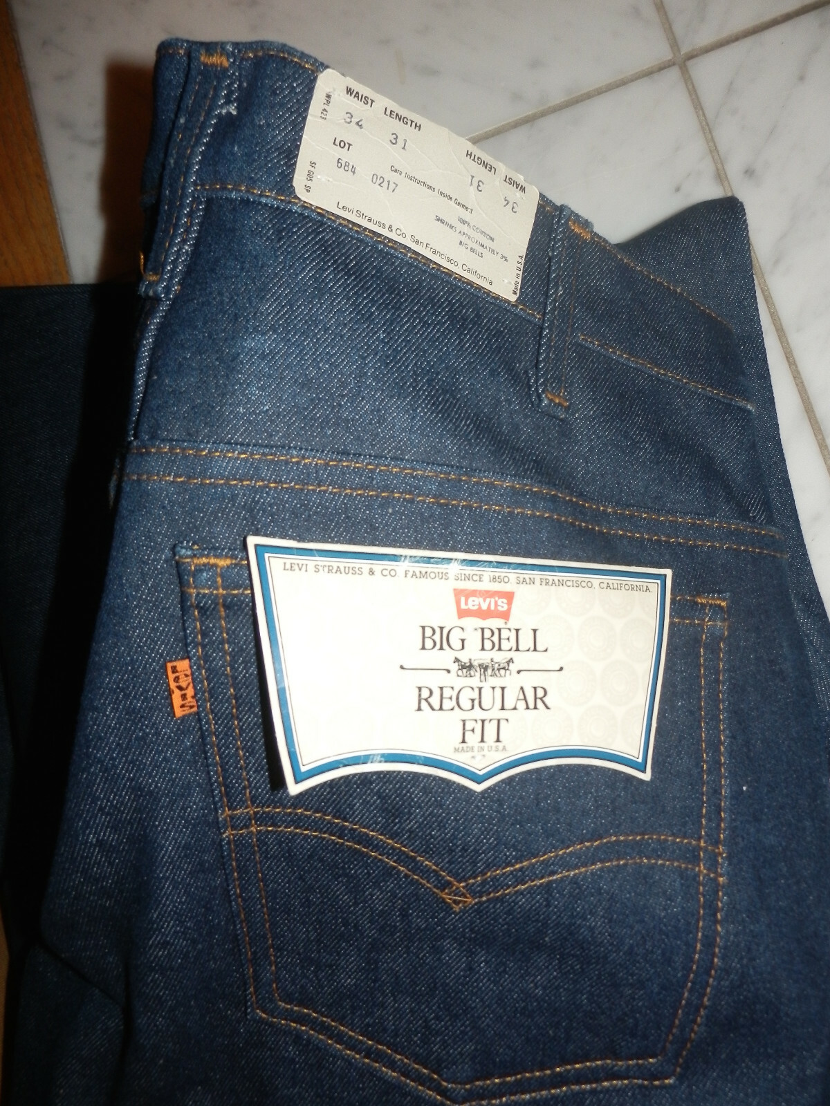 LEVI'S VINTAGE BIG BELL BOTTOM ORANGE TAB 684 MEN'S BLUE 70'S JEANS 34 X 31 NEW