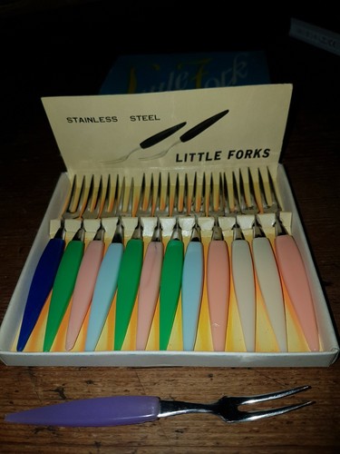 Partygabeln Cocktailgabel 13 Stück Stainless Steel unbenutzt Ovp vintage