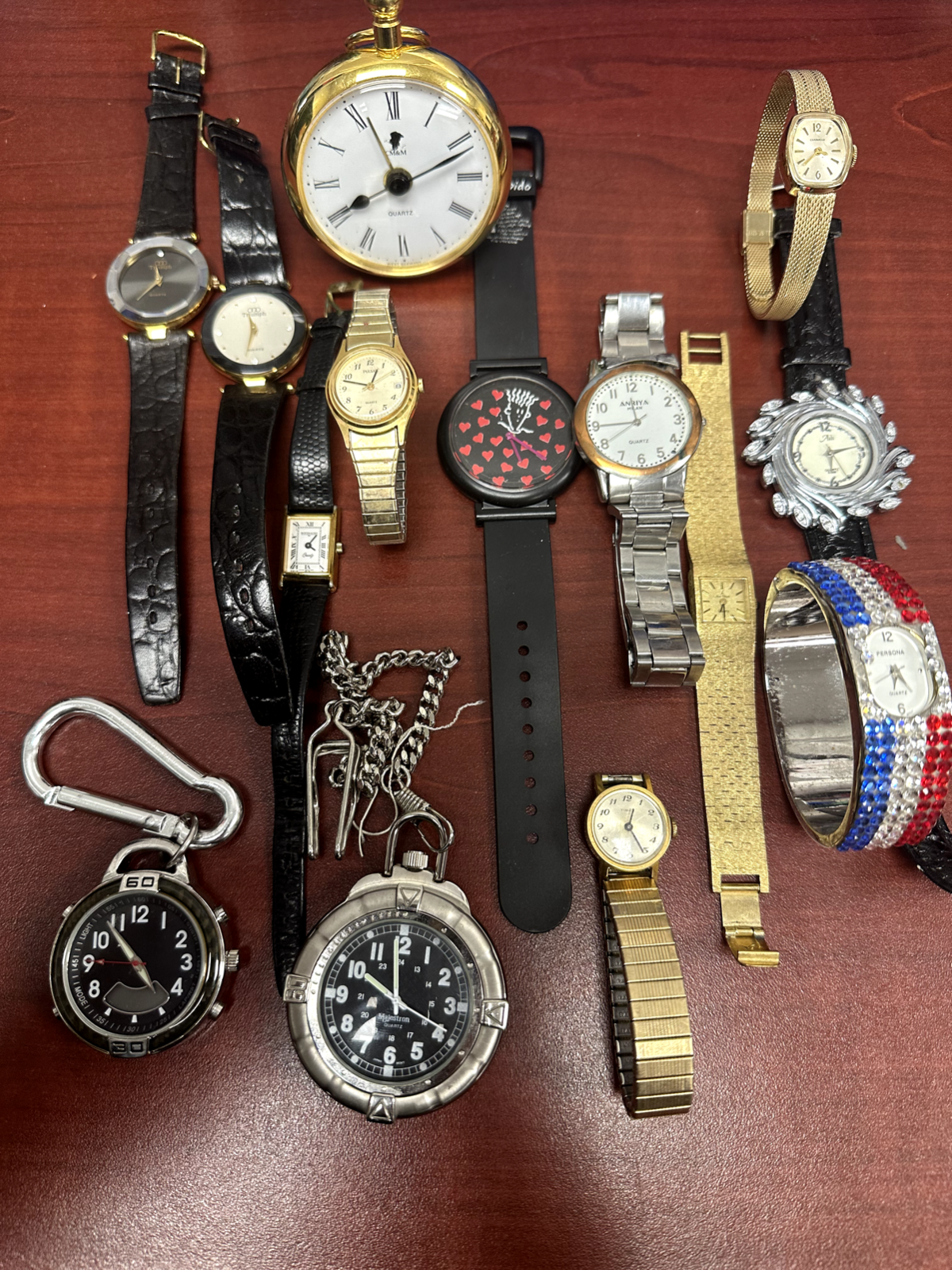 Mixed Lot Of 14 Watches & Pocket Watches Assorted Brands Wittnauer,Caravelle,ETC