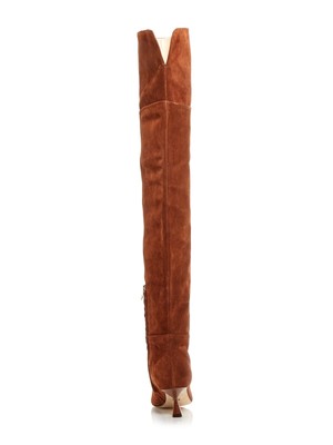 Pre-owned Brother Vellies Womens Brown Ronstadt Toe Kitten Heel Leather Heeled Boots 7