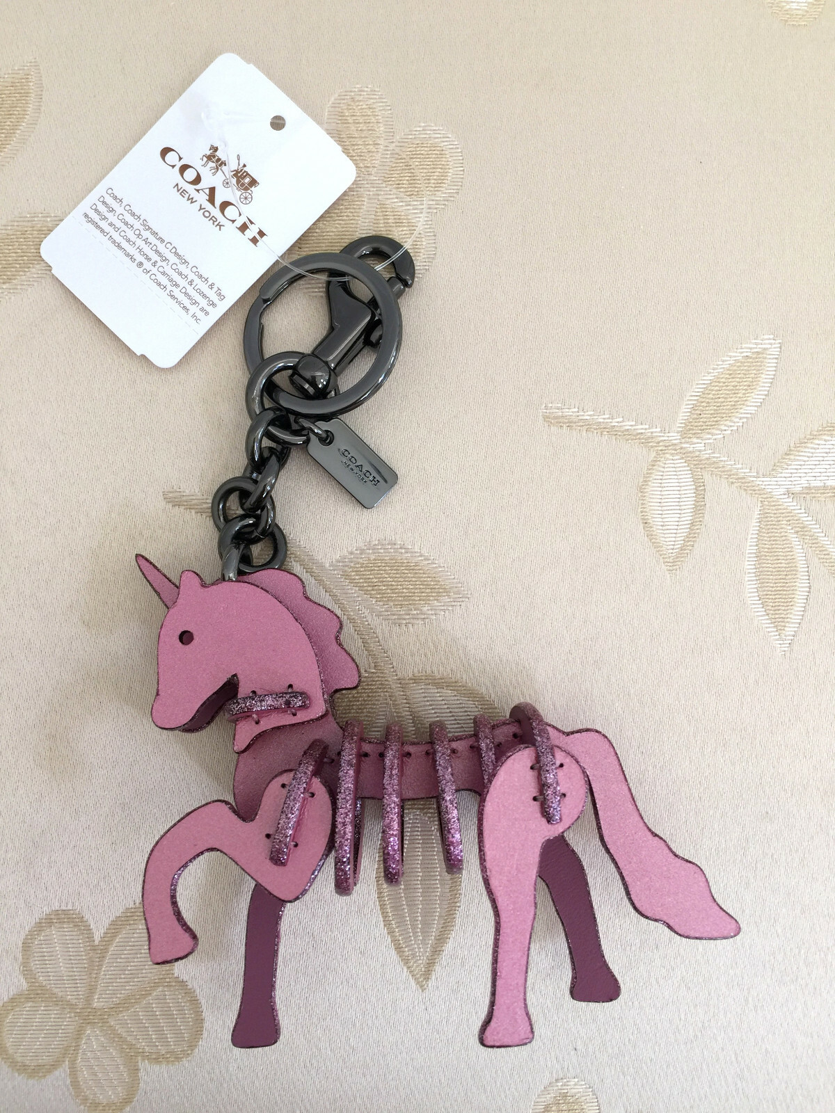 COACH Unicorn Small Leather Puzzle Bag Charm Key Chain Pink