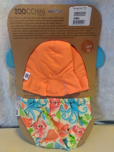 Zoocchini Swim Diaper And Sun Hat Set 3-6  Months NWT Small