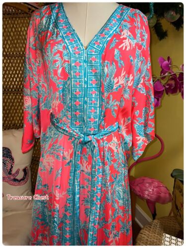 Pre-owned Lilly Pulitzer Carmynn Maxi Caftan Coral Spritz Shelly Bay Size Xs,s,m ? In Multicolor