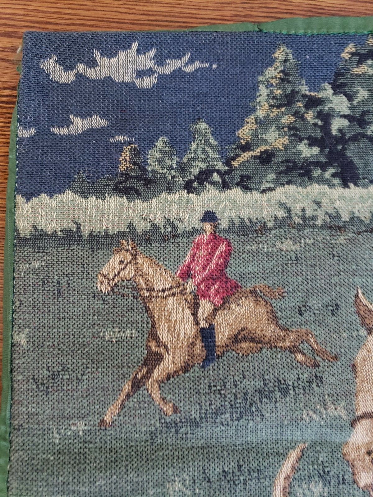 Vintage Victorian Equestrian Horse Hunting Hound Dog Fox Hunt Tapestry Wall Hang