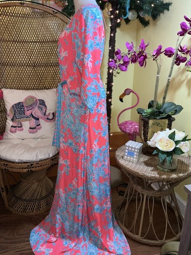 Pre-owned Lilly Pulitzer Carmynn Maxi Caftan Coral Spritz Shelly Bay Size Xs,s,m ? In Multicolor