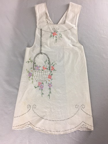 2 Vintage Handmade Aprons Embroidered Bib and Blue Dotted Swiss Half