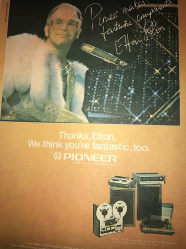1975 ELTON JOHN PIONEER SOUND SYSTEM ADVERTISEMENT DISPLAY AS PINUP POSTER