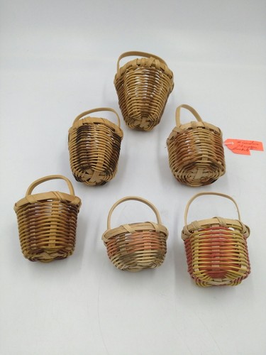 North American Miniature Dyed Woven Baskets with Handles Cherokee Set of 6