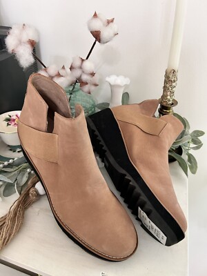 Eileen Fisher Lark Leather Chelsea Boot Wheat Suede Pull On Wedge Size 10