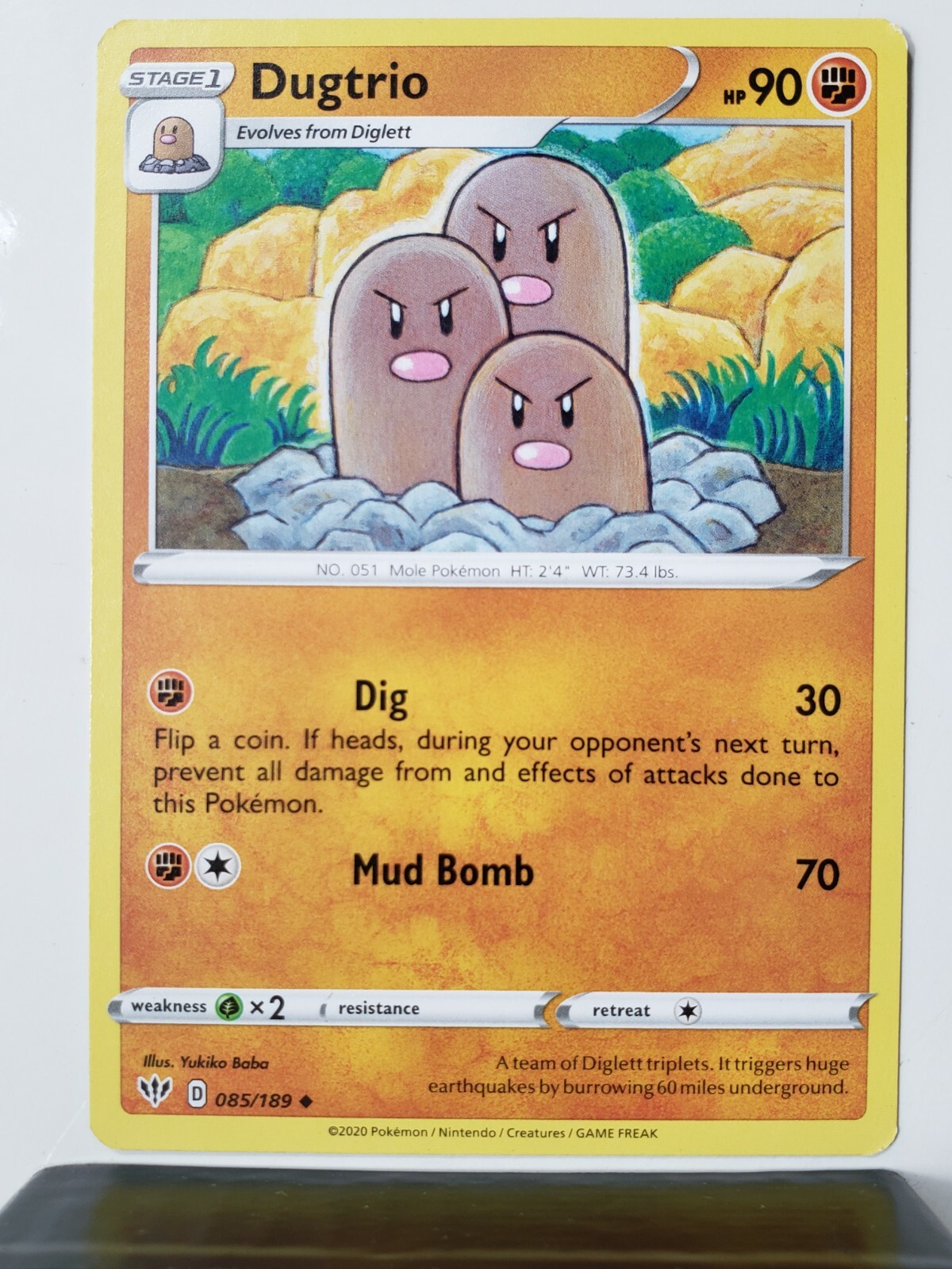 Dugtrio 085/189 NM - Darkness Ablaze Pokemon Card - Yukiko Baba