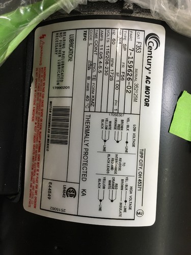 -CENTURY F353 3/4 HP, SPLIT PHASE, 1725 RPM RESILIENT MOTOR - NEW