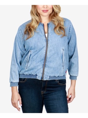 

LUCKY BRAND Женская синяя куртка-бомбер с молнией и ребристой отделкой Plus, Синий, 7Q13244