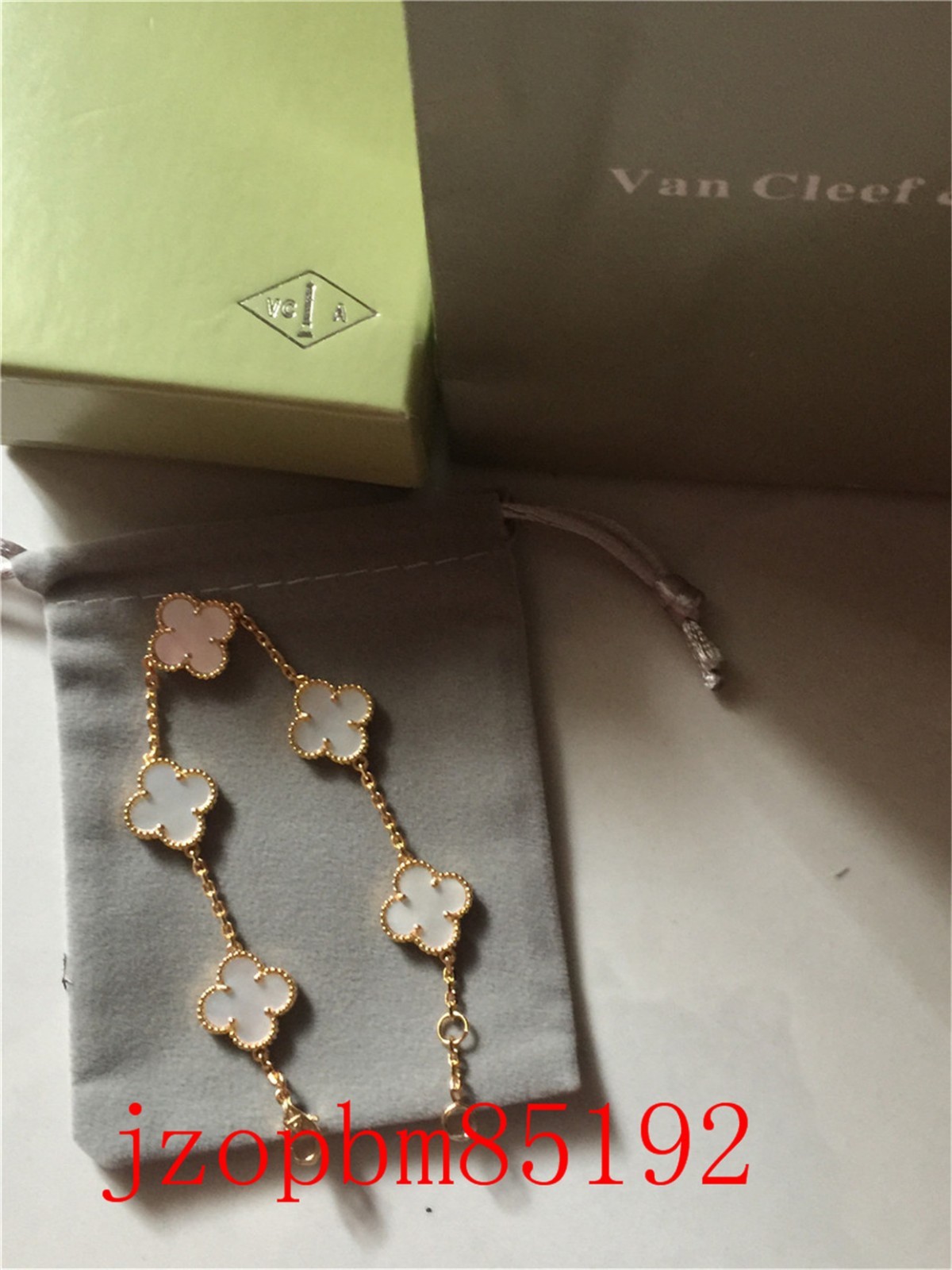 Van Cleef & Arpels 18K Alhambra mother of pearl 5 Motif Yellow Gold Bracelet