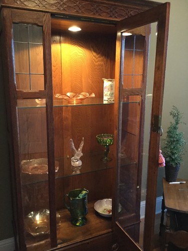 Antique Oak Lighted Glass Front Display Cabinet