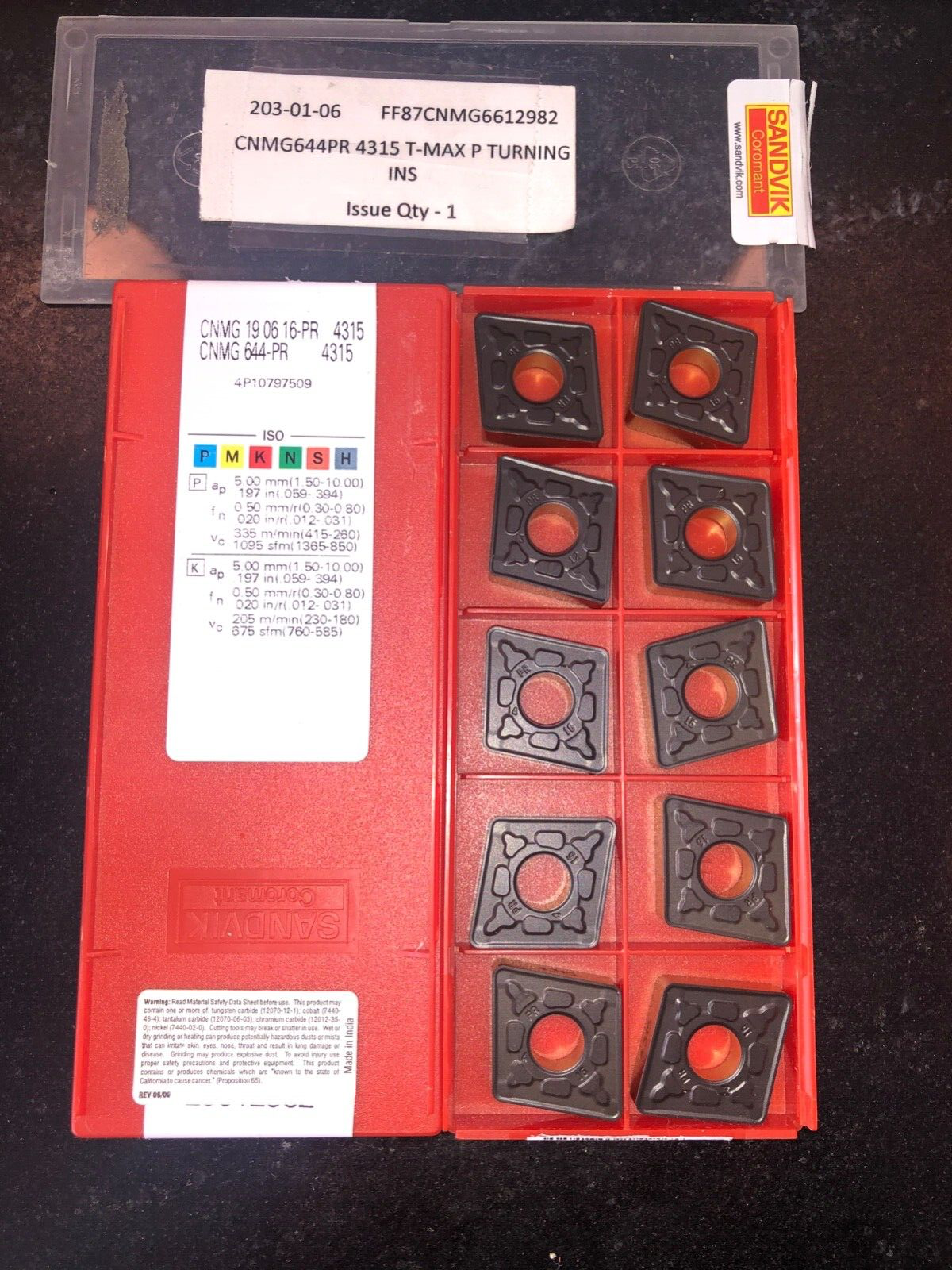 SANDVIK CARBIDE INSERTS QUANTITY 10 CNMG 19 06 12 PR 4315 CNMG 644PR