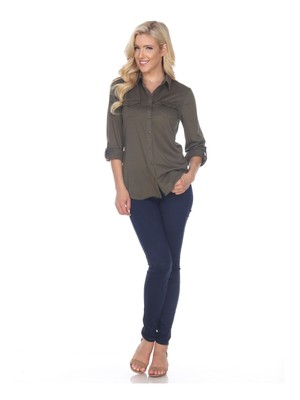 

WHITE MARK Женский зеленый топ на пуговицах с загнутым краем и воротником на рукавах, размер