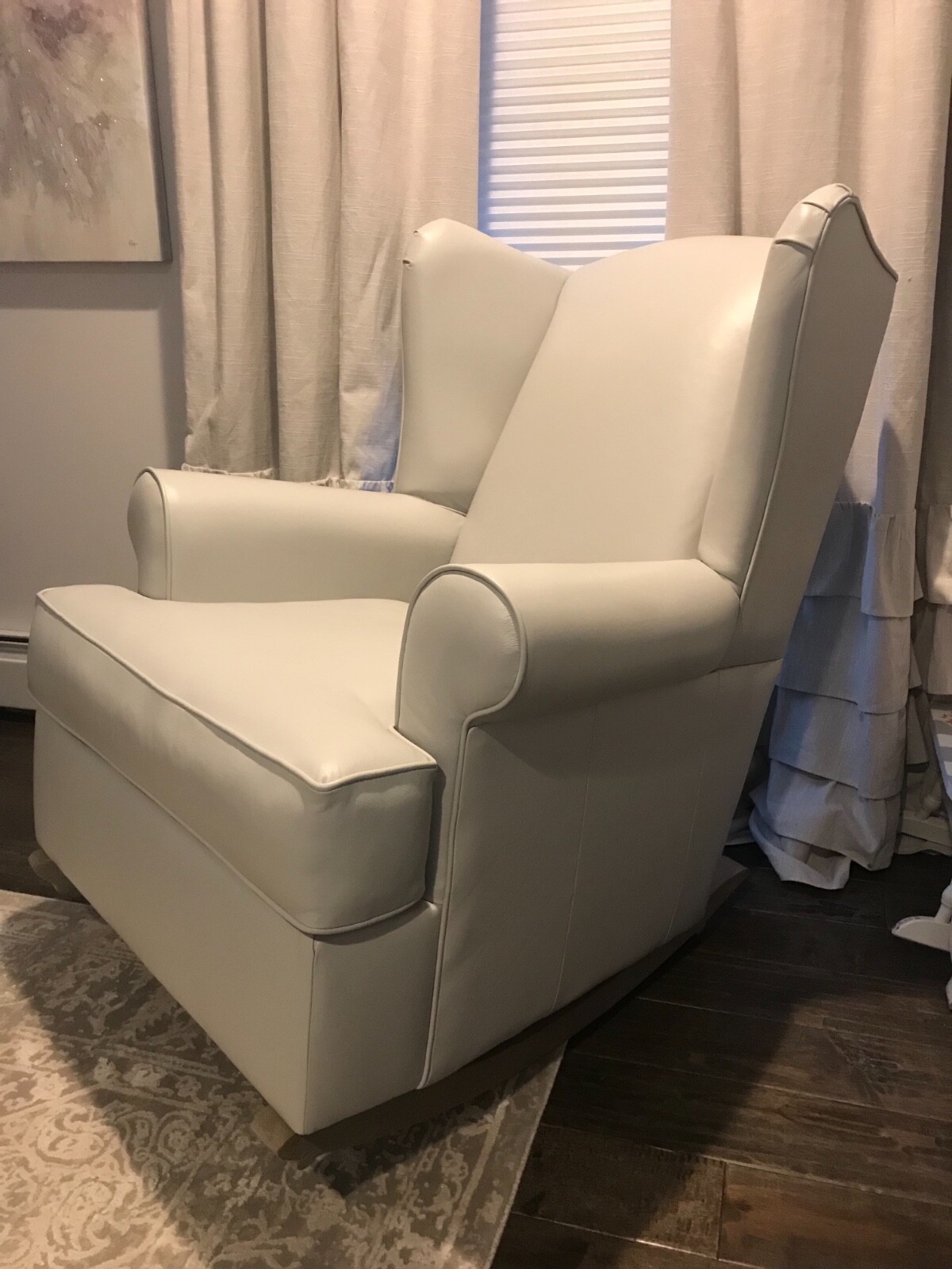 Pottery barn kids leather wingback convertible rocker pale grey with driftwood