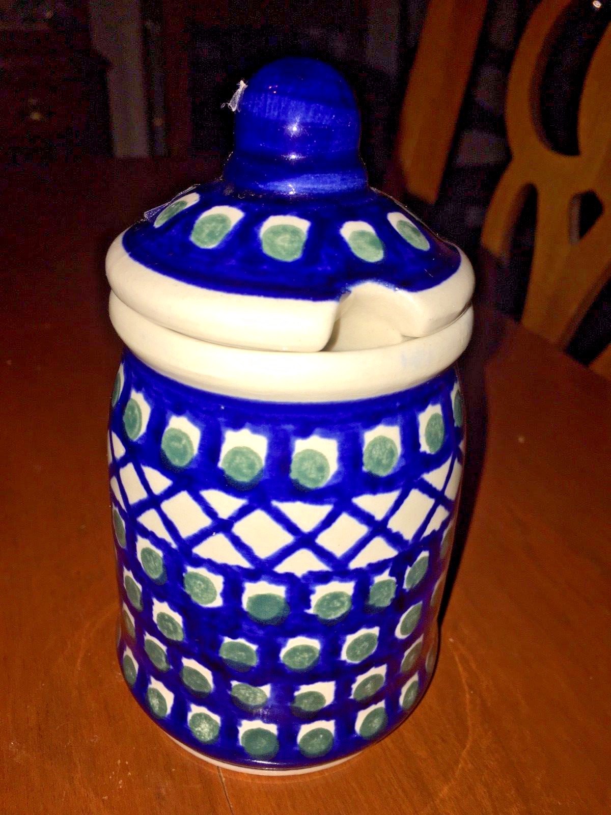 Boleslawiec Honey Pot or Jam Jar Handmade Polish Pottery