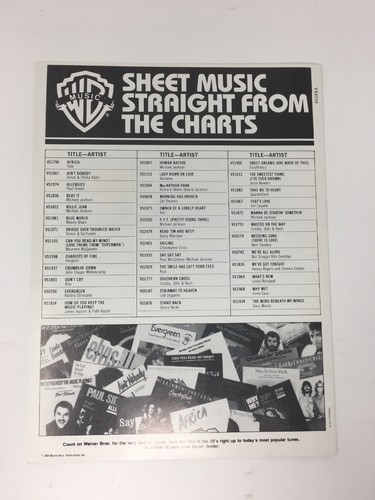 REO Speedwagon Can't Fight This Feeling Sheet Music 1985 Vintage