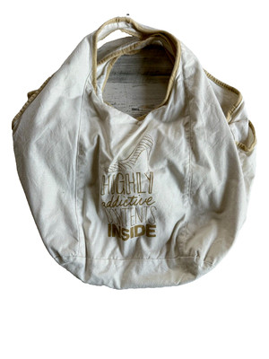 DSW ''Highly Addictive Contents Inside'' Tote Purse Shoulder Bag Gold & White