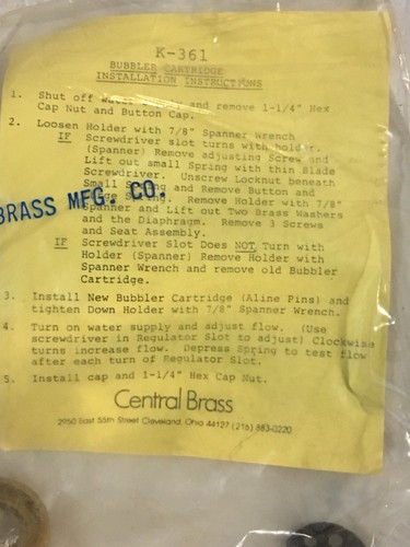 Central Brass Bubbler Cartridge Kit K-361 Fountains 0360, 0361 & 0362 (A12)