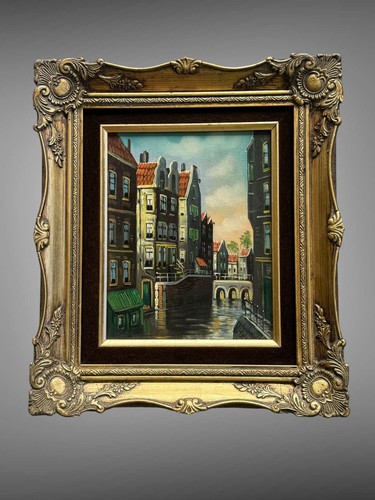 ジョン・ヘンリー・トワックトマン、「CANAL SCENE, HOLLAND」 Oil On Canvas By H.J. Topman Amsterdam City Canal Scene