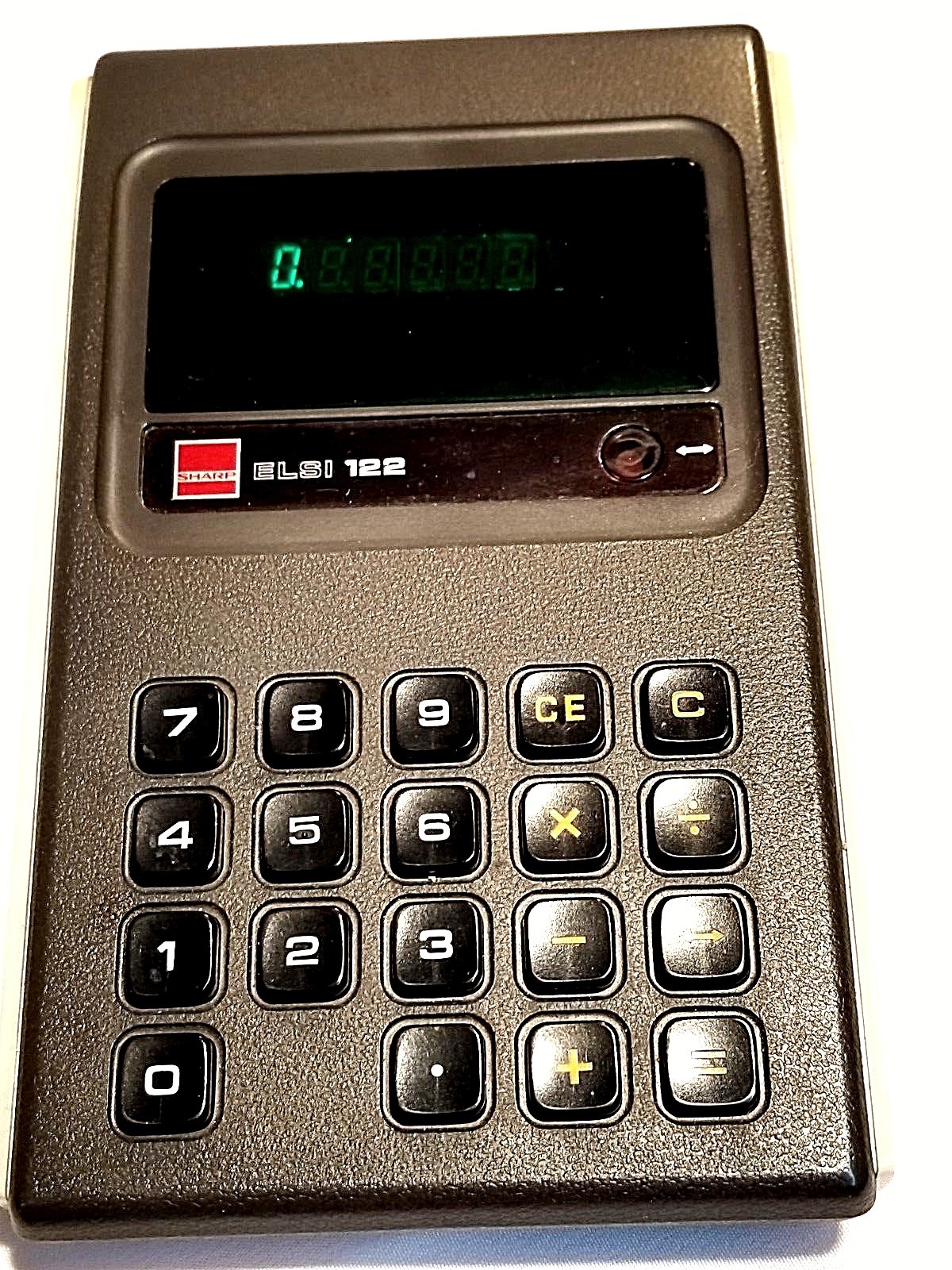 Vintage Sharp ELSI 122 Calculator, Green LED Screen.