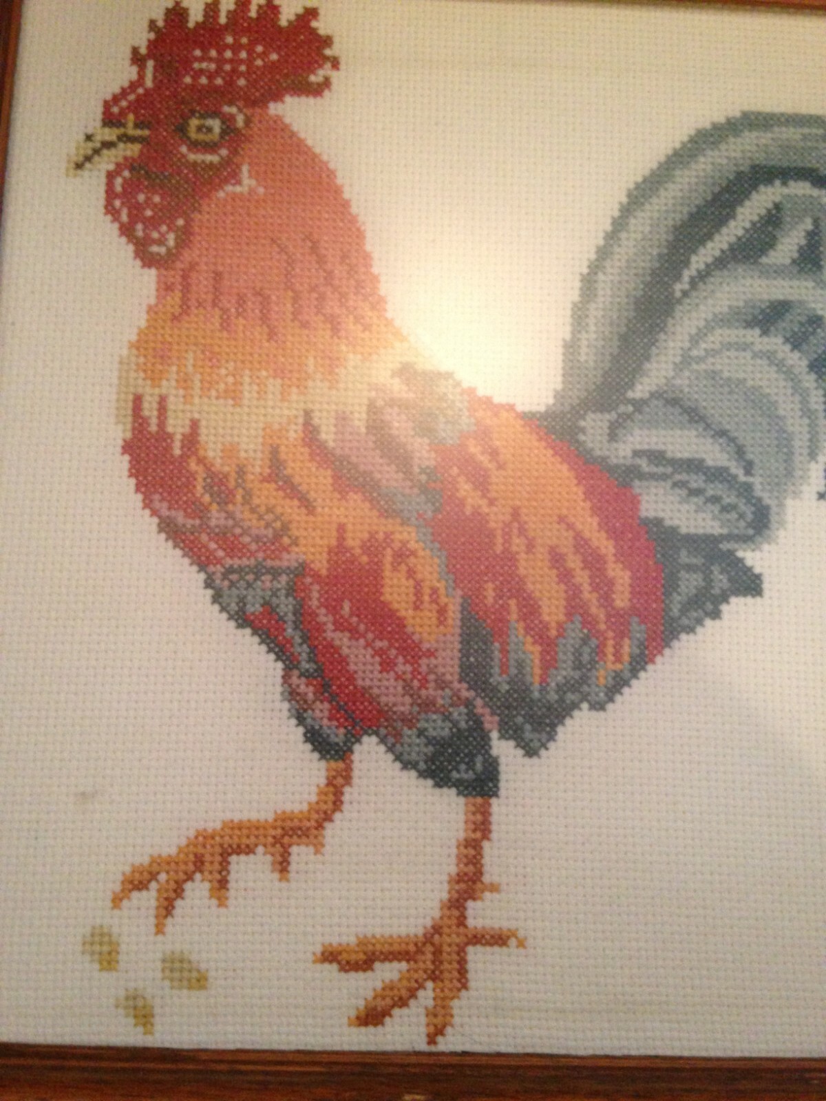 Framed Rooster Wall Hanging Easter tapestry Wall Ornament Needlepoint