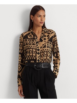 

LAUREN RALPH LAUREN Женский бежевый топ на пуговицах из жоржета Petites