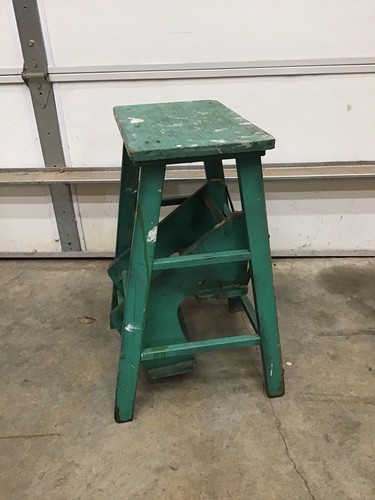 Primitive Antique Wood Folding Step Ladder Stool w/2 Retractable Steps