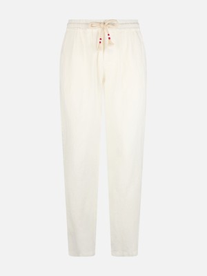 Pre-owned Mc2 Saint Barth Man White Linen Calais Pants With Drawstring