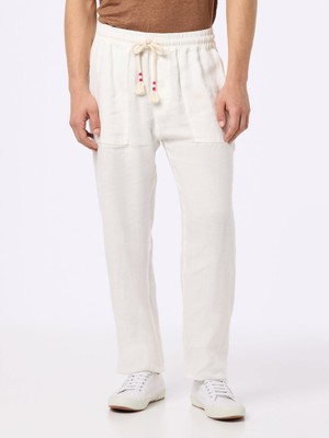 Pre-owned Mc2 Saint Barth Man White Linen Calais Pants With Drawstring