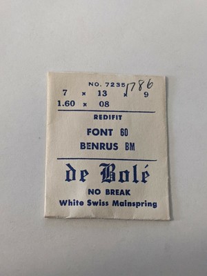 De Bole White Swiss Mainspring Watch Main Spring Replacement Repair Pocket NOS
