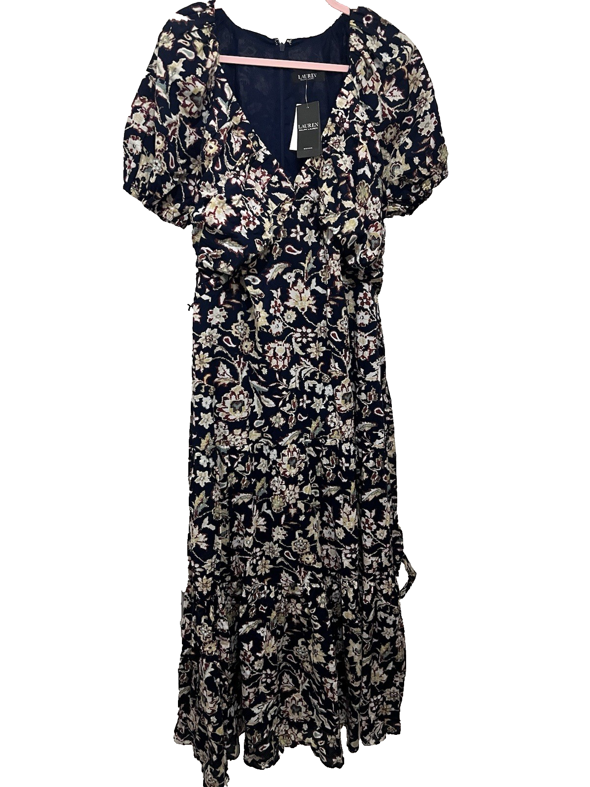 Lauren Ralph Lauren Cotton Floral Navy Blue Maxi Plus Dress