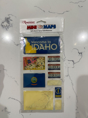 Reminisce Mini Maps Idaho Self Adhesive Epoxy Embellishments 3-D Stickers Crafts