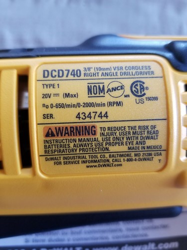 Dewalt DCD740 20 Volt 3/8 Right Angle Drill Driver Bare tool NEW