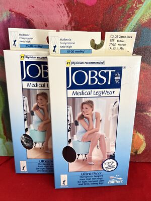 JOBST Lot Of 2 Pr Ultrasheer Knew High OT 15-20 mmHg Black Medium New In Box