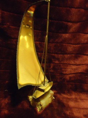 VINTAGE BRASS SAILBOAT BOAT SCULPTURE,SIGNED BY ARTIST..MARBLE BASE...LARGE