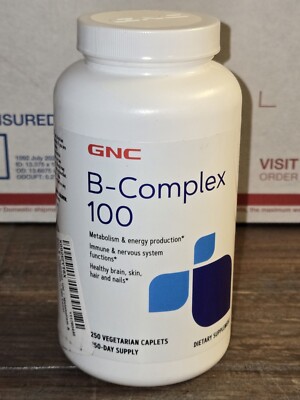 New! GNC B-Complex 100 Dietary Supplement 250 Vegetarian Caplets (Exp. 04/2026)