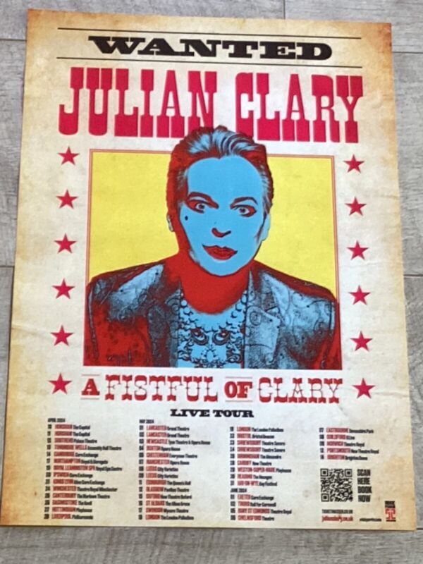 Julian Clary poster - UK Tour 2024 A Fistful Of Clary  live show gig memorabilia