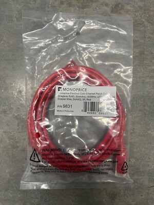 Monoprice Cat6 Ethernet Cable 5' Red Lot of 5x