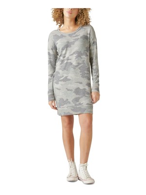 Женское серое платье-толстовка LUCKY BRAND с круглым вырезом и длинным рукавом XS